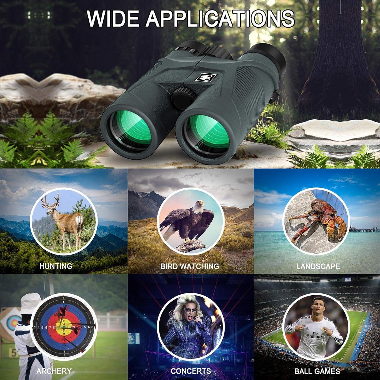 10x42 Binoculars for Adults with Smartphone Adapter, BAK4 Prism and FMC Lens, HD Professional Binoculars for Bird Watching Travel Hunting Wildlife Watching Outdoor Concerts Sports