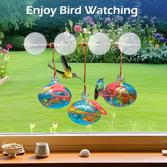 Window Hummingbird Feeder with Suction Cups,Hand-Blown Glass Hummingbi