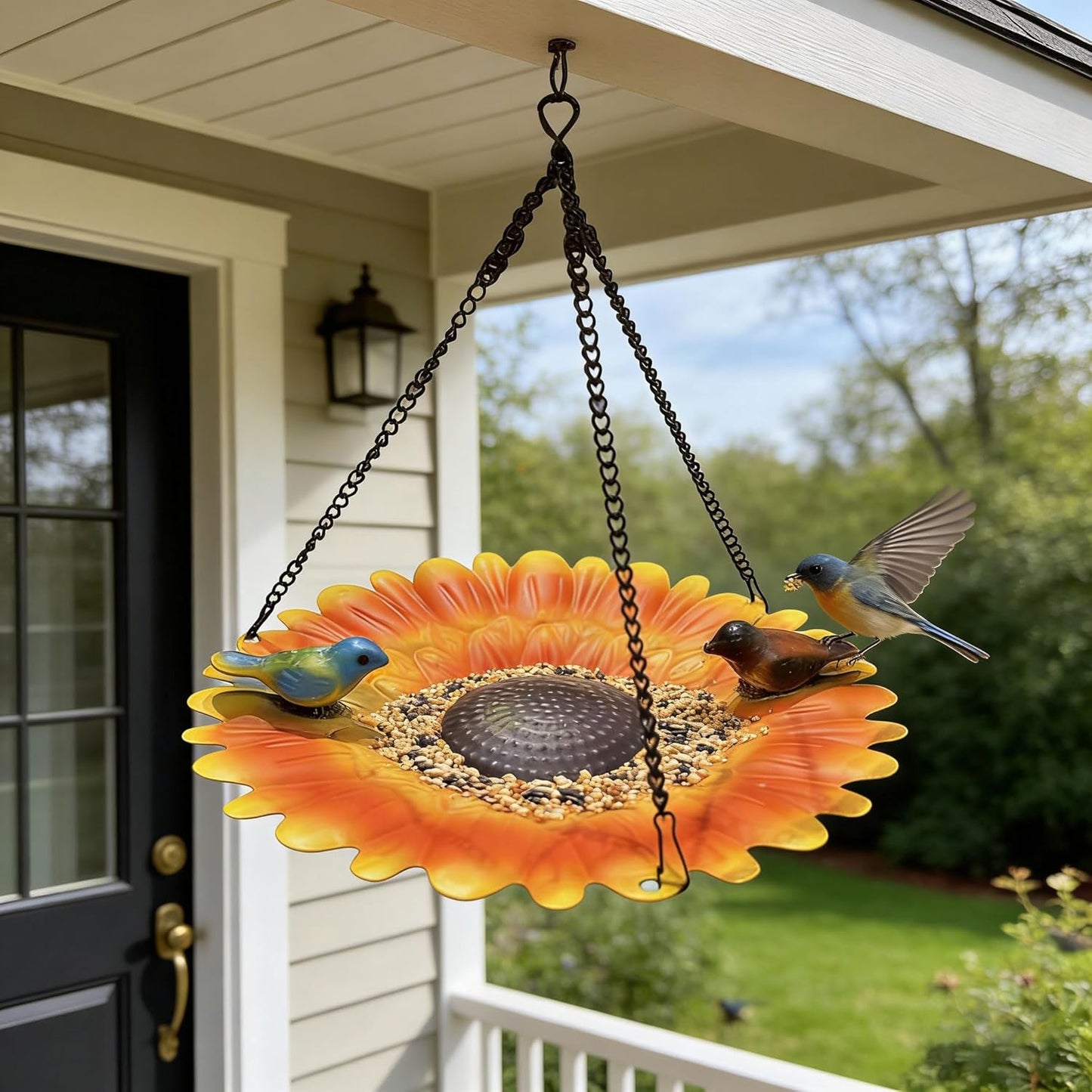 Sunflower Shape Metal Hanging Bird Feeder for Outdoors - 8.46 Inch Birdbath Bird Water Bowl Bird Feeders for Outside, Garden, Lawn Yard Decor