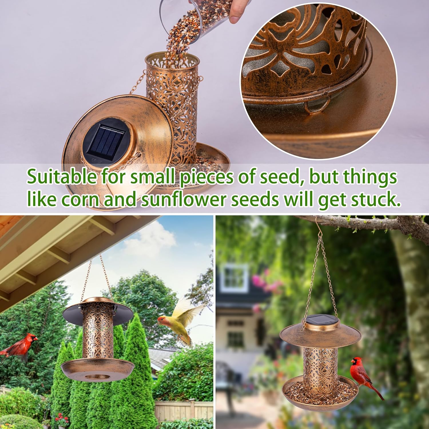 Ottsuls Solar Bird Feeder for Outdoors Hanging, Metal Wild Cardinals G