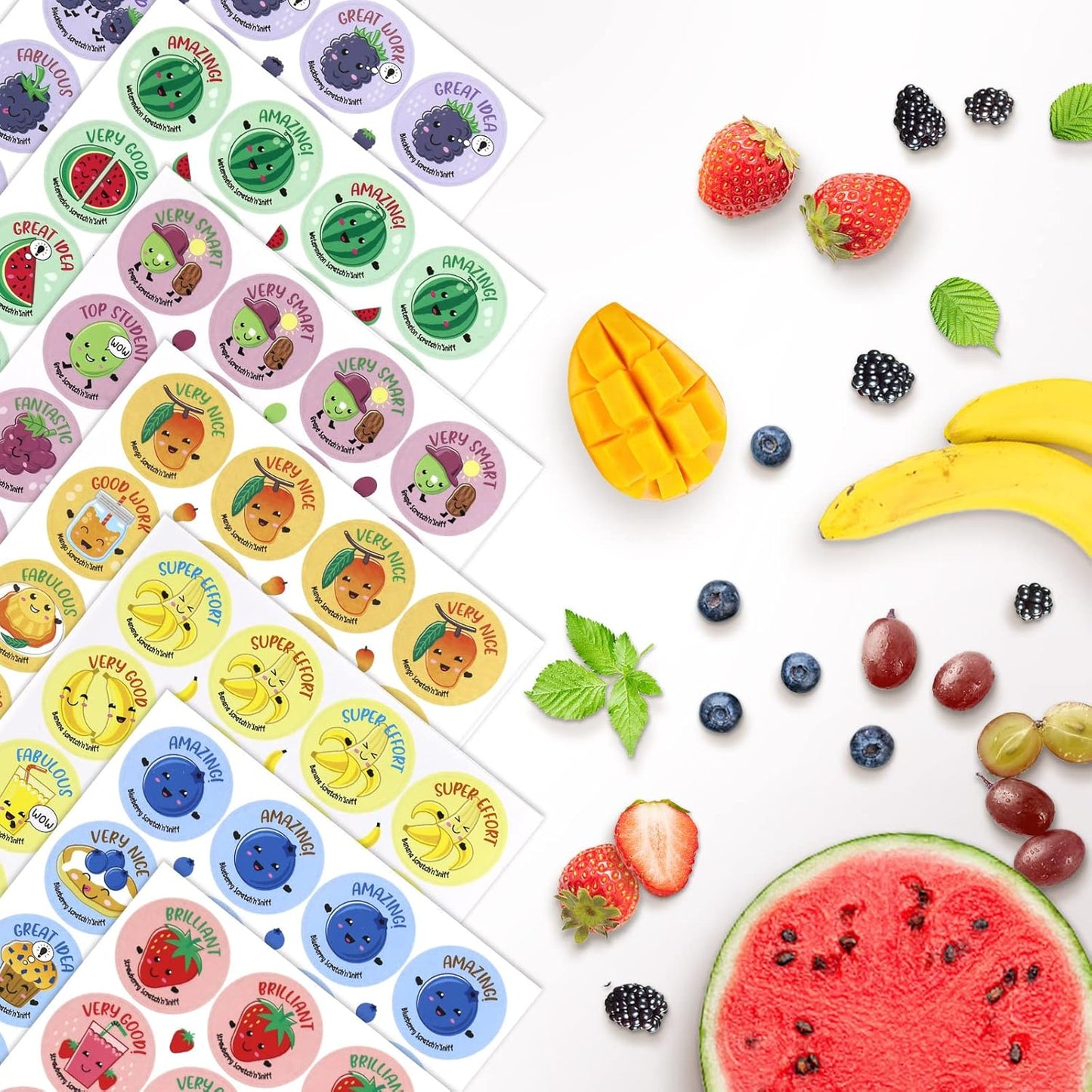 Scratch and Sniff Stickers - 864 Pieces, 12 Different Scents, 36 Sheets - Reward Stickers for Kids, Teachers, Parents, Crafts, Party Favors, Christmas Gifts