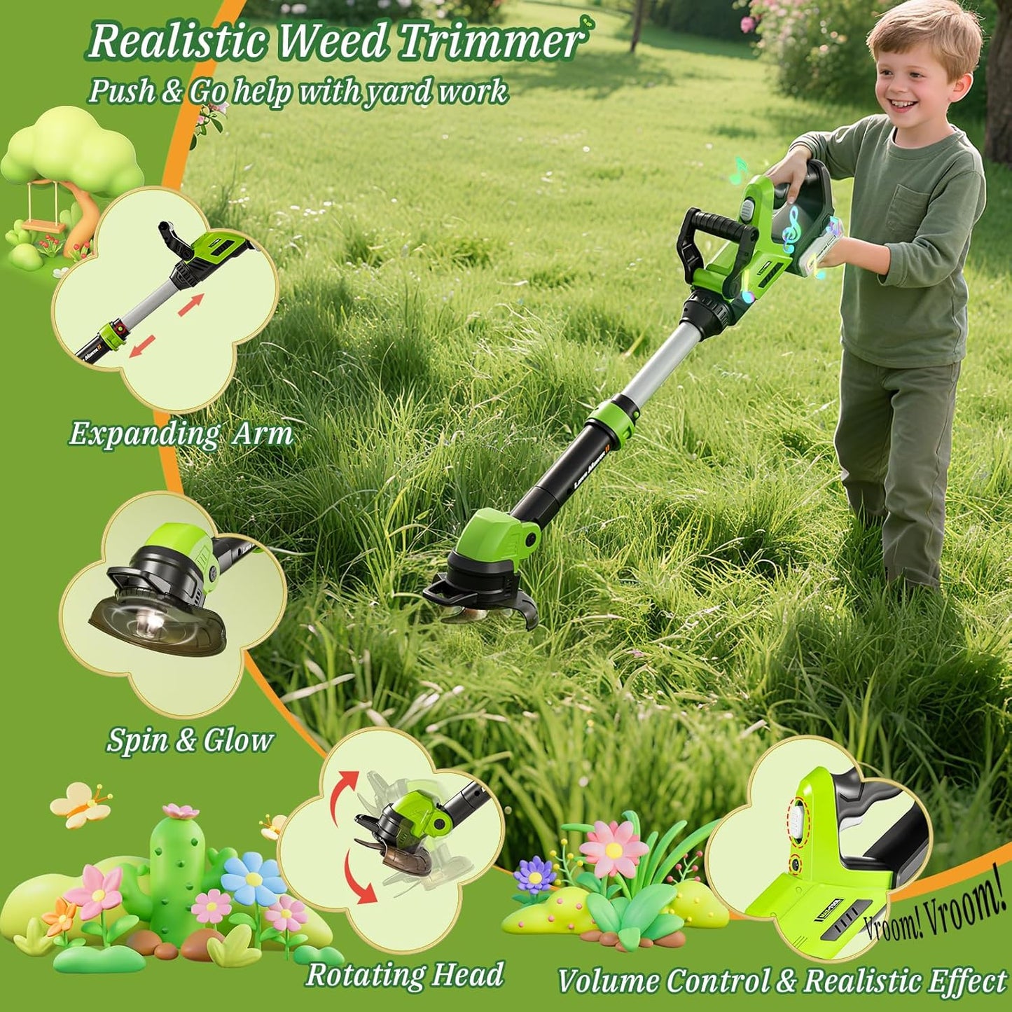 Kids Tool Set, 3-IN-1 Toddler Power Garden Tools with Sounds & Lights,