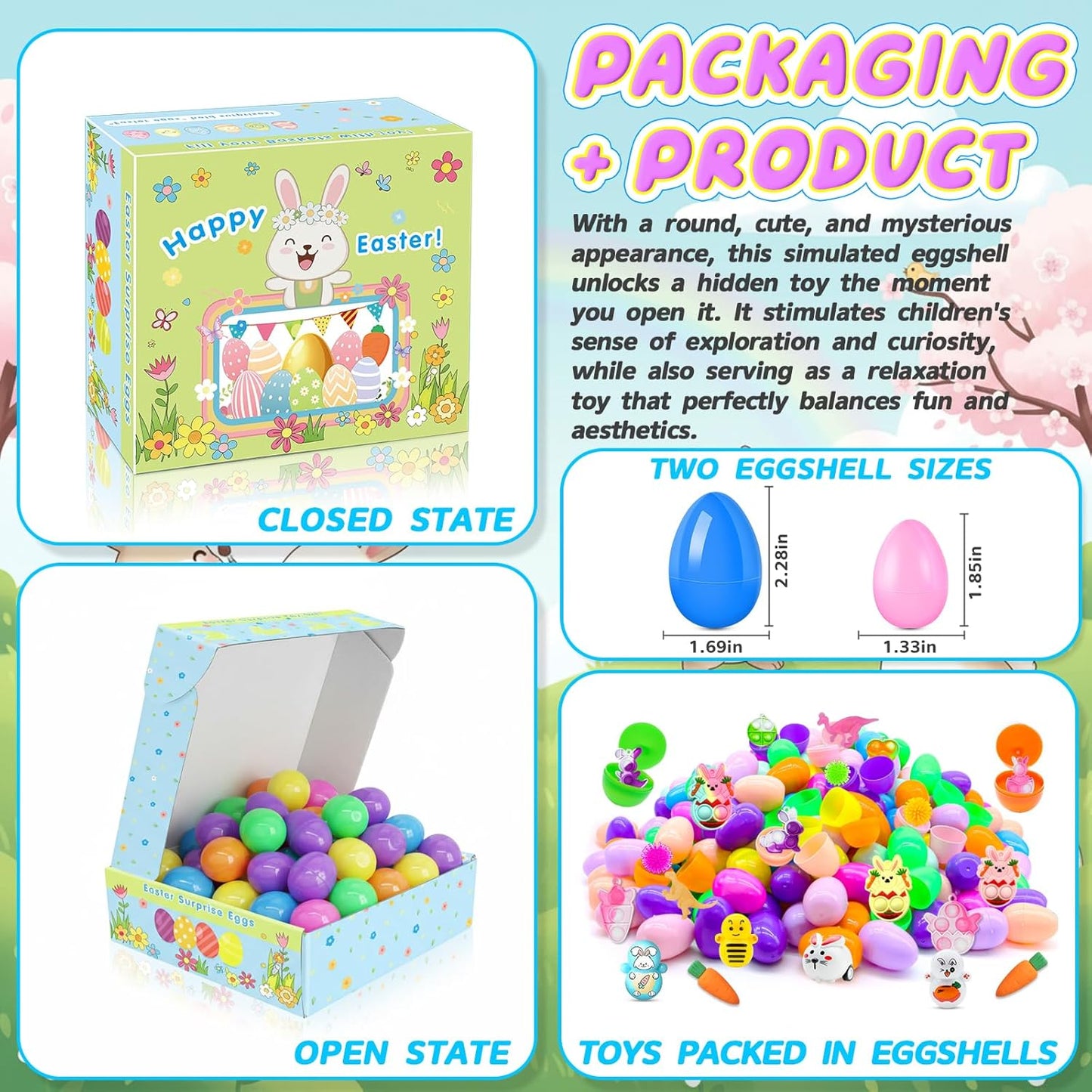 BicMan Prefilled Easter Eggs with Toys, 100 Pcs Plastic Easter Eggs Set, Easter Basket Stuffers for Egg Hunt and Party Activities