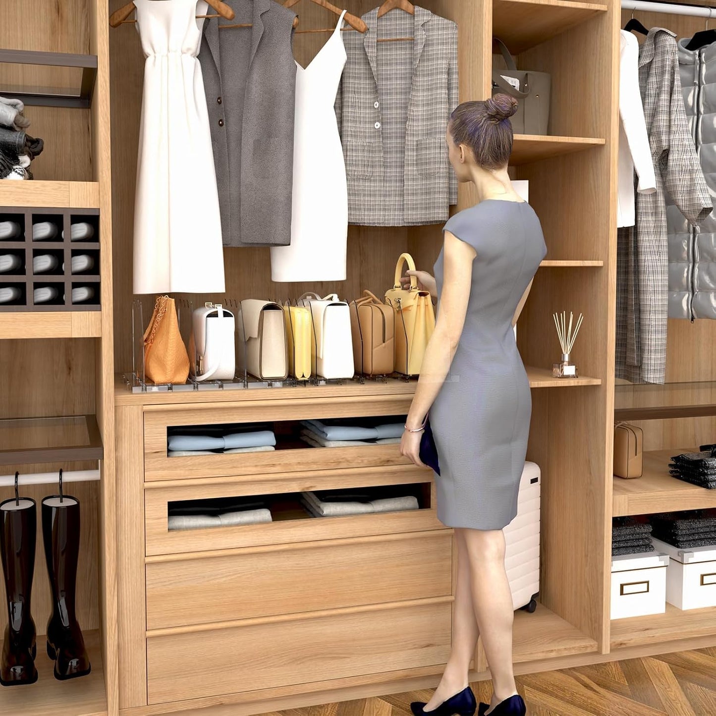 SPACEKEEPER Adjustable Shelf Divider for Closet, Clear Purse Organizer