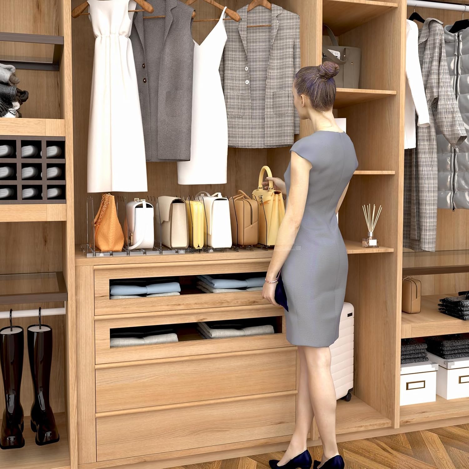SPACEKEEPER Adjustable Shelf Divider for Closet, Clear Purse Organizer