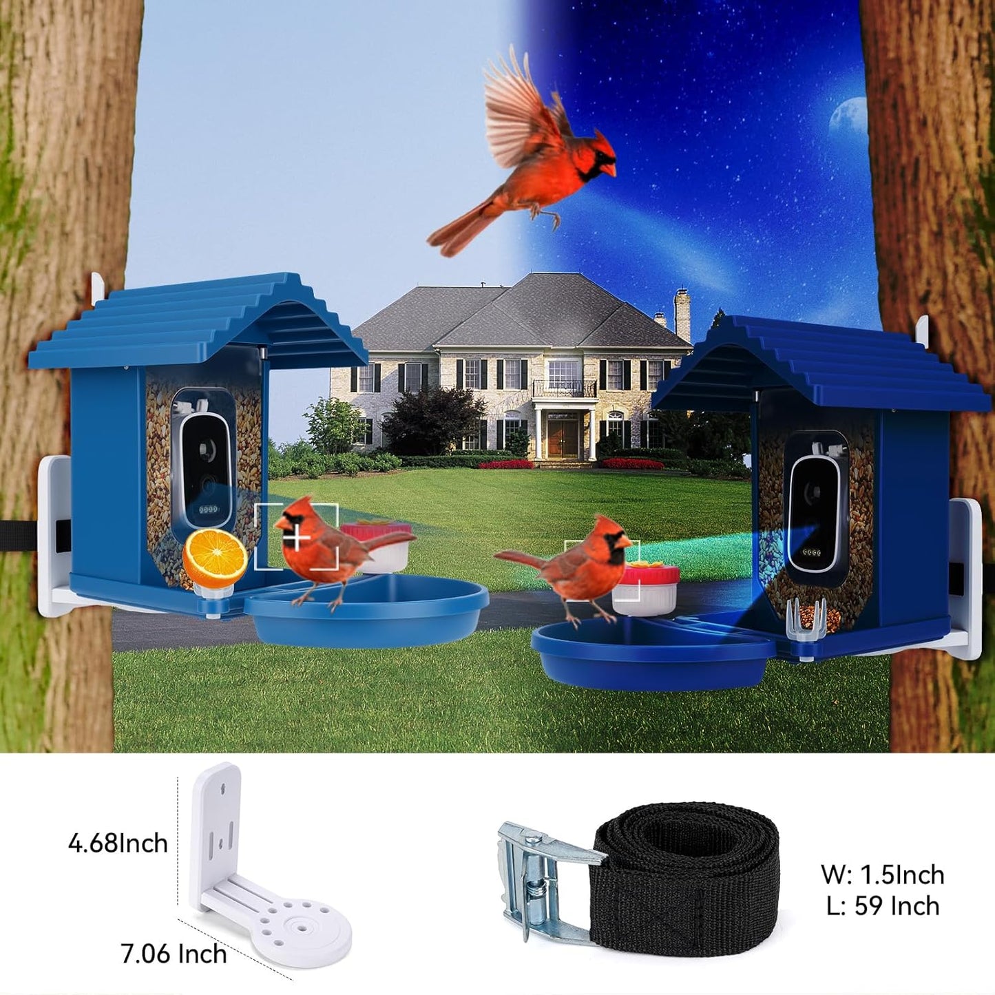 Bird Feeder with Camera Solar Powered,2.5K HD Video Bird House Live View,Smart AI Bird Species Identification for Outside Garden,Birds Bath,Ideal Gift for Birds Lover,Hummingbird (Blue)