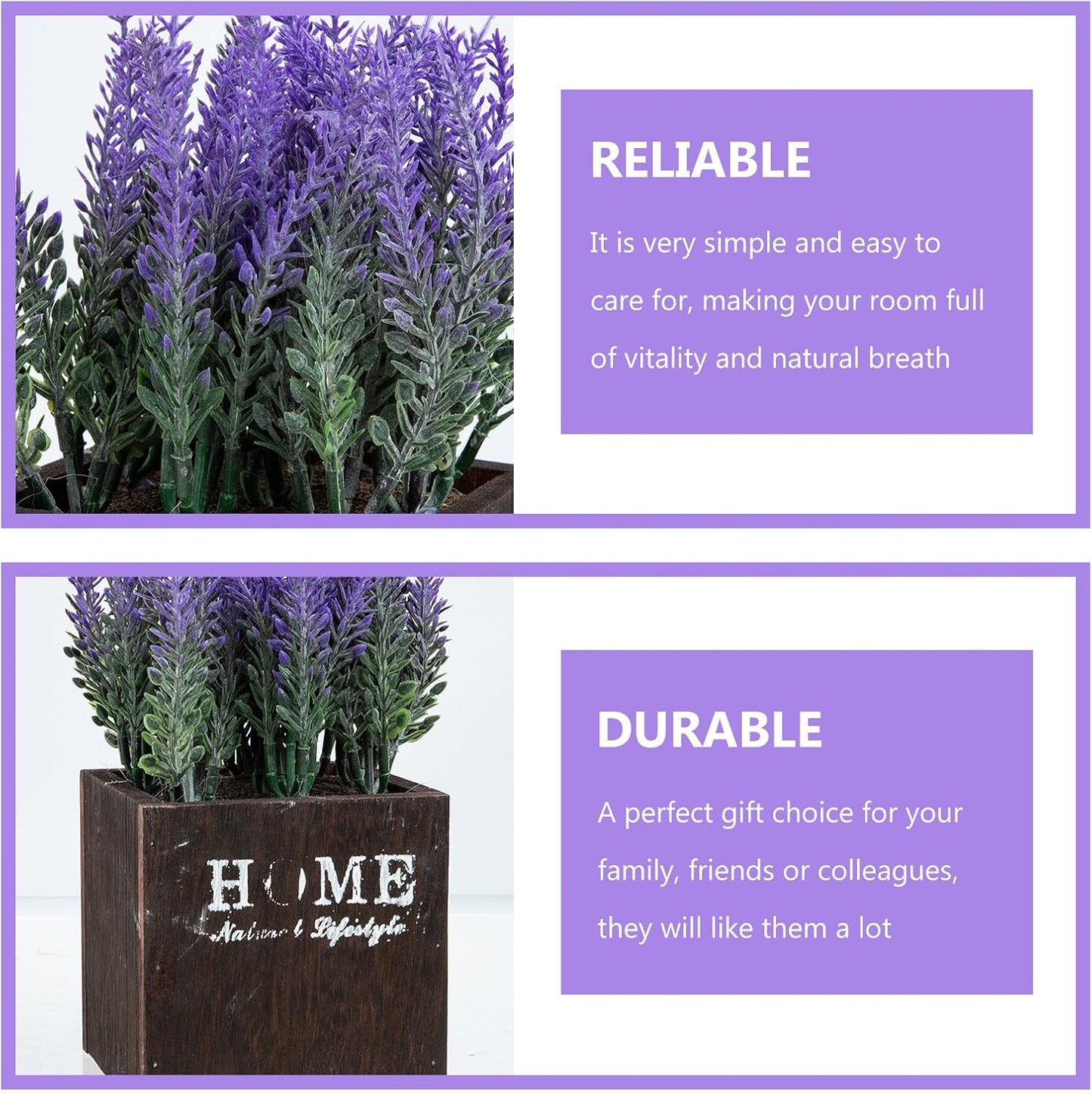 PRETYZOOM Artificial Lavender Pot with Wooden Planter, Simulation Potted Bonsai, Purple Faux Flower Decoration for Home, Kitchen, Bathroom, Farmhouse Style Desktop Ornament