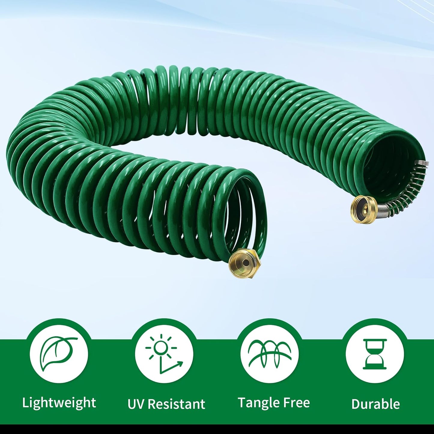AUTOMAN Coil Garden Hose 50 ft, EVA Curly Water Hose with Brass Connec