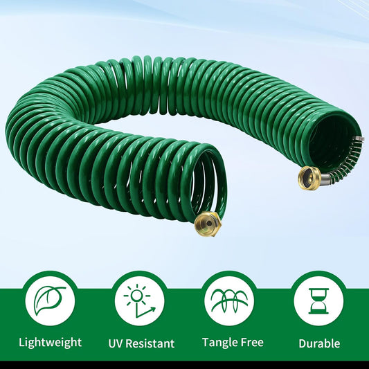 AUTOMAN Coil Garden Hose 50 ft, EVA Curly Water Hose with Brass Connec