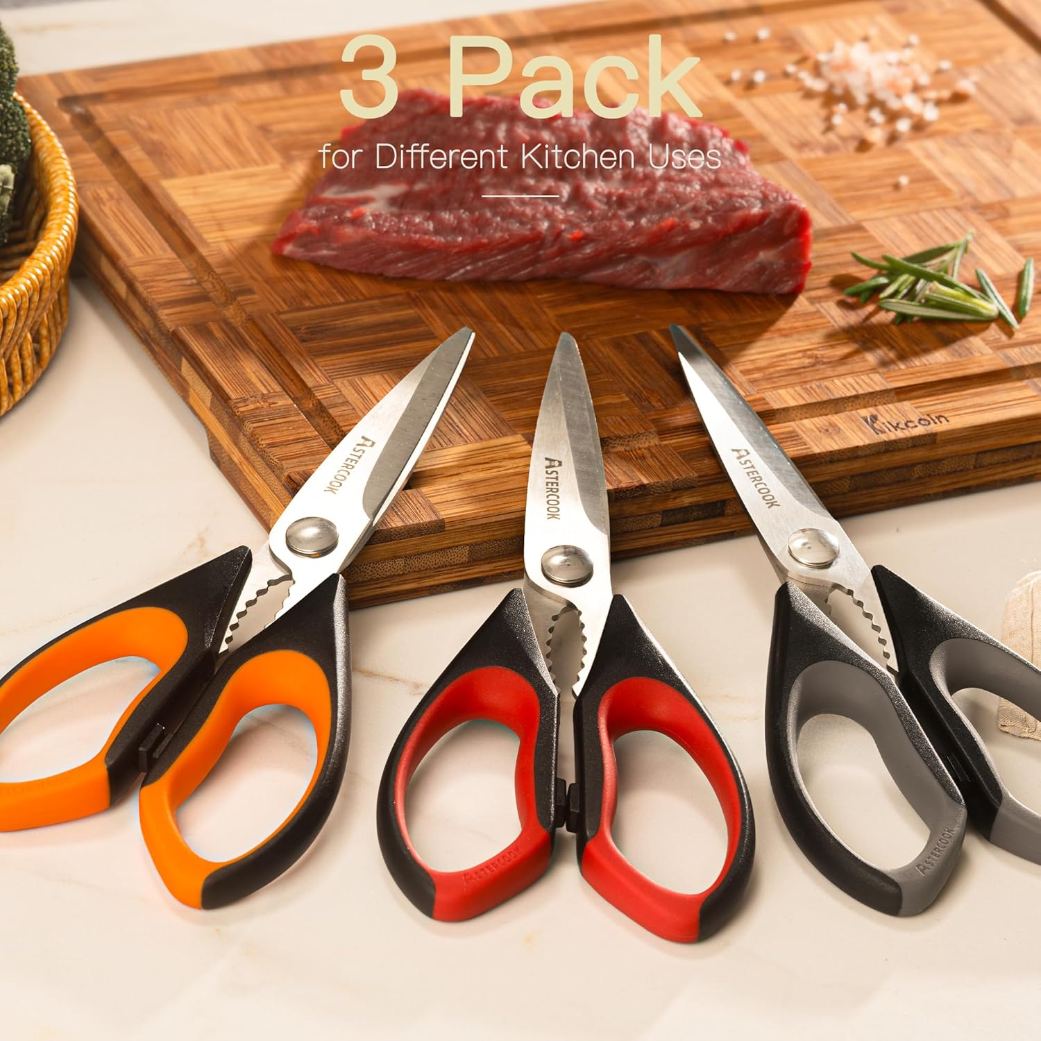 Astercook Kitchen Scissors All Purpose Heavy Duty,3 Pack Kitchen Shear