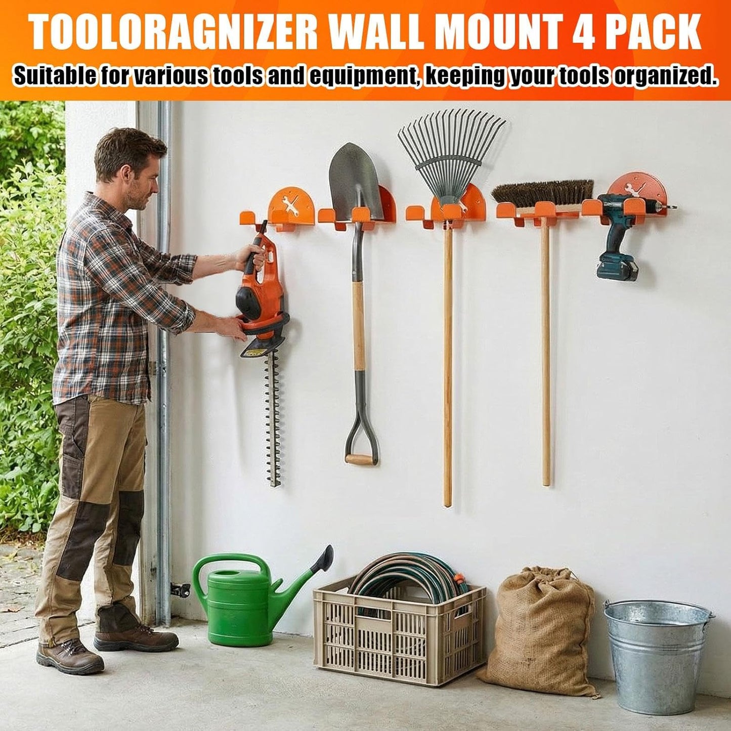 4 Pcs Trimmer Rack Wall Mount Heavy Duty Weed Trimmers Hanger Garage Organizer Wall Hanger Garden Power Tool Rack for Grass, Hedge, Garage Trimmer (Classic Style)