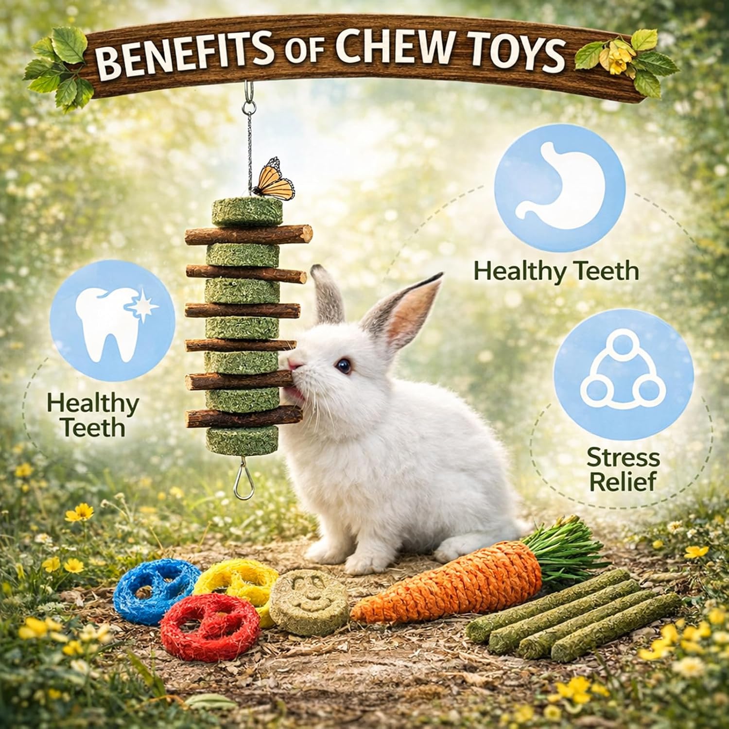 Grddaef 20 PCS Bunny Chew Toys for Teeth, Natural Rabbit Toys Apple Wo