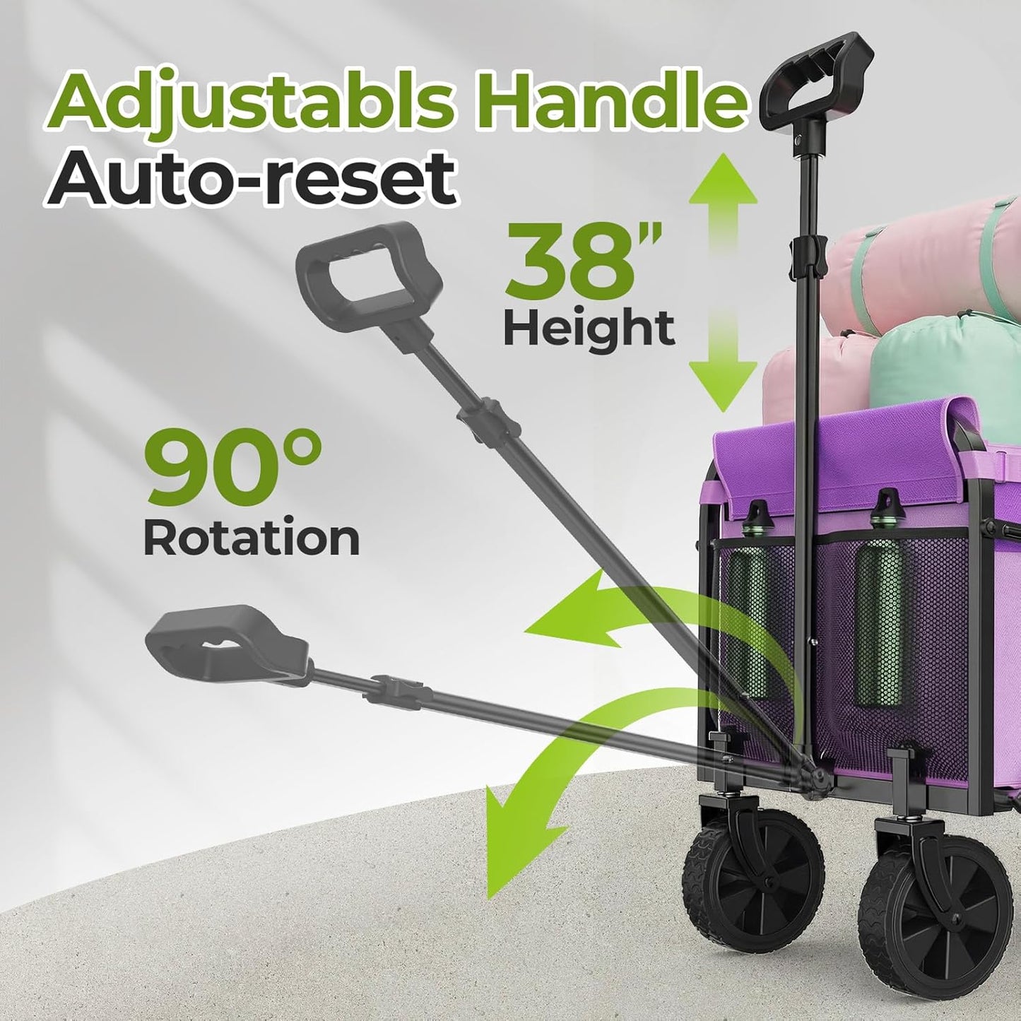 Purple Collapsible Wagon Cart, Lightweight Folding Utility Cart with W