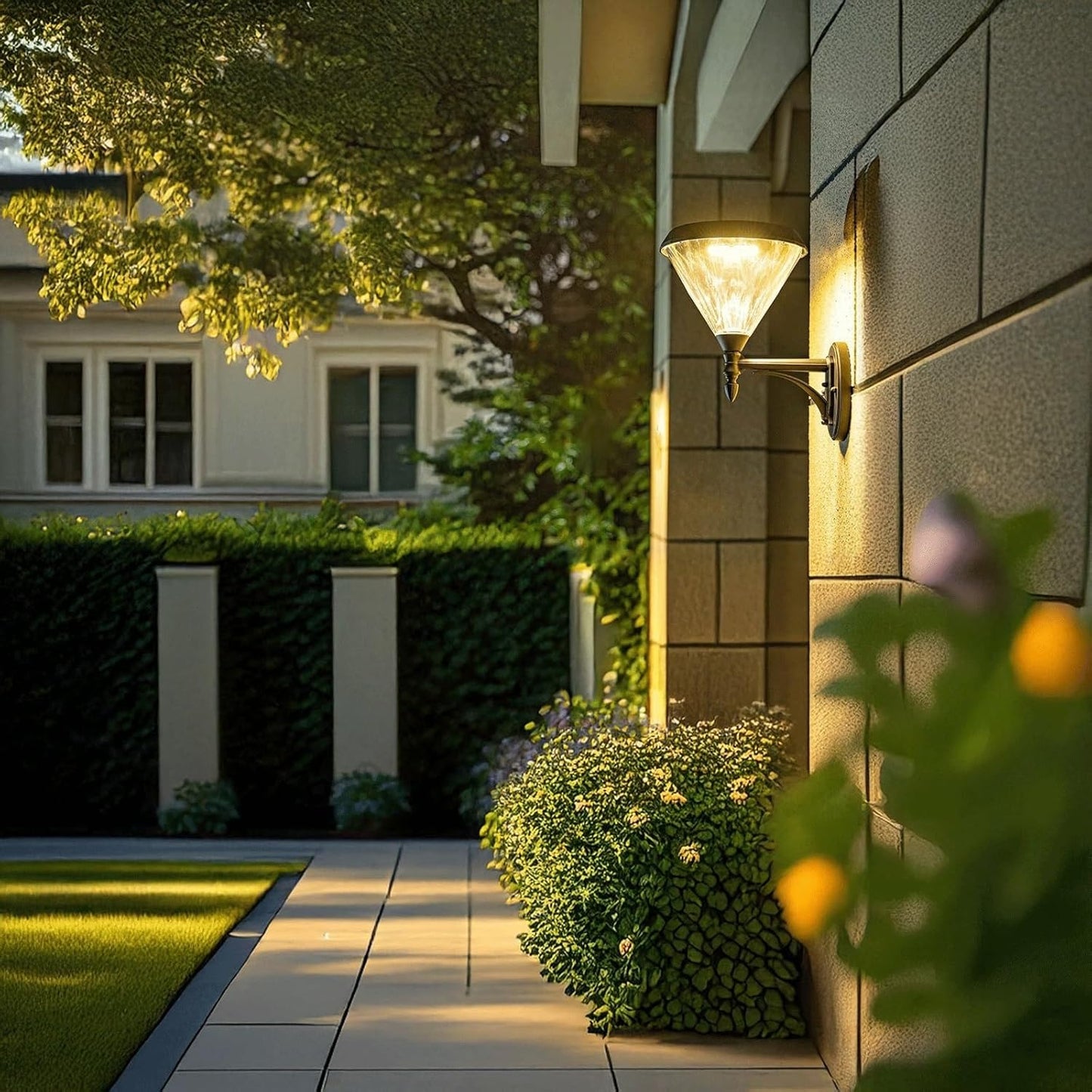 Solar Outdoor Wall Sconce, Remote Control Exterior Wall Lamp, Diamond Solar Powered Fixture, IP65 Waterproof Die-Cast Aluminum Light, 4 Color Modes for Porch Patio Garden Yard Fence Garage