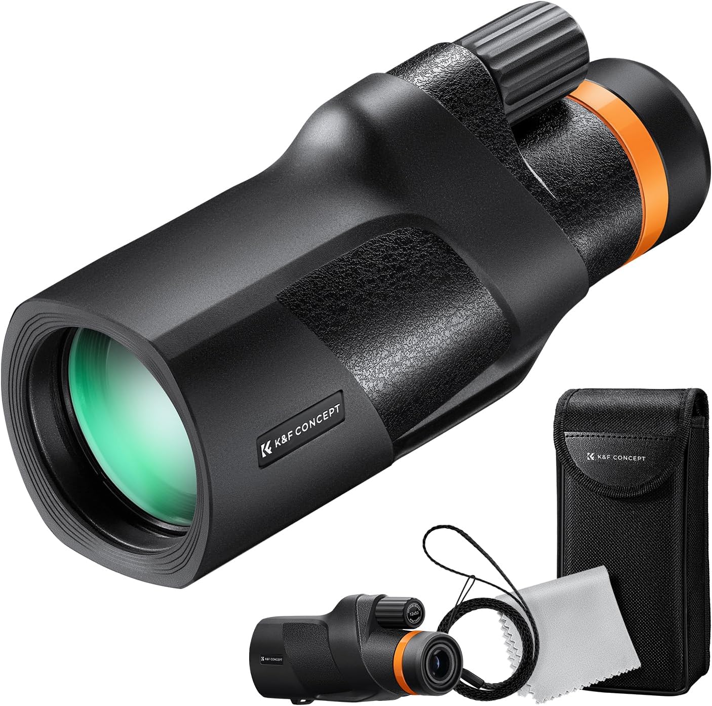 K&F Concept® 12X50 Monocular Telescope with Cleaning Cloth, FMC Lens & BAK4 Prism Telescopes for Adults, Sky Captain HD Monocular for Bird Watching Hunting Hiking Camping Travelling