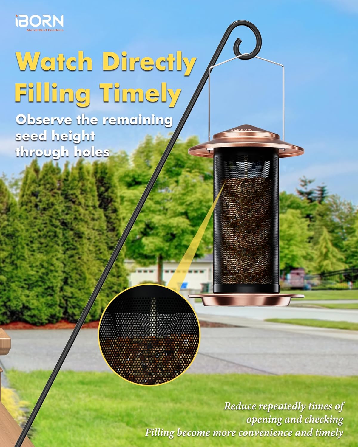 iBorn Bird Feeders for Outdoors, All Metal Mesh Tube, Holding Bird See