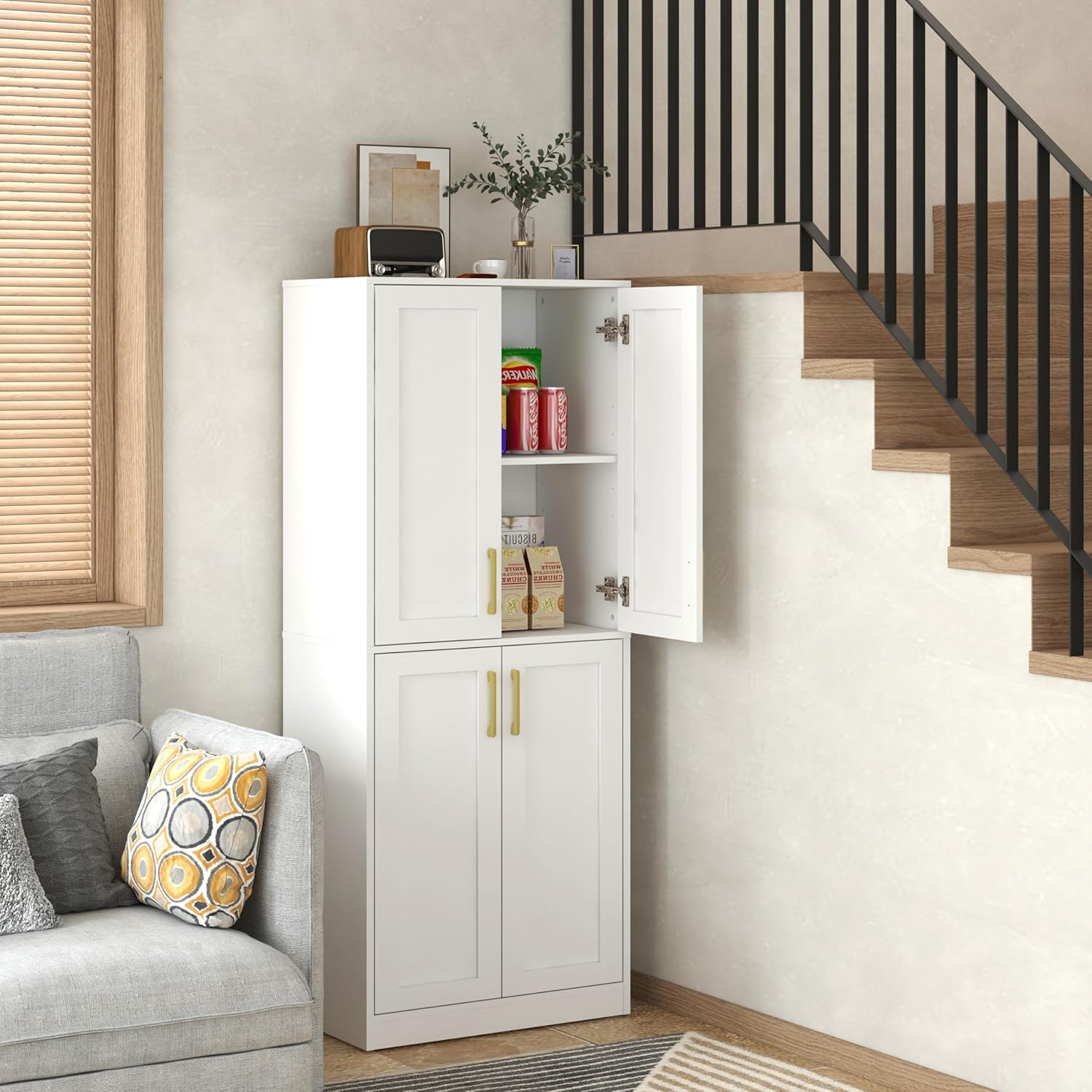 Storage Cabinet, Kitchen Pantry with Doors & Shelf, Tall Storage Cabin