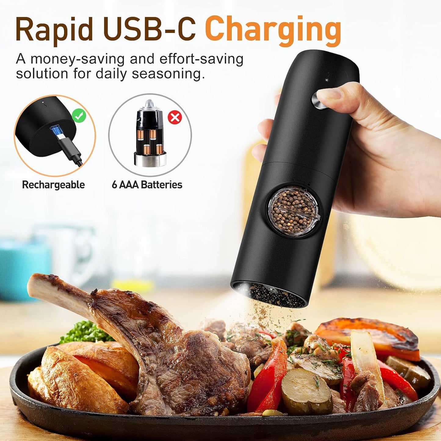 Electric Salt and Pepper Grinder Set-Rechargeable Automatic Pepper Mil