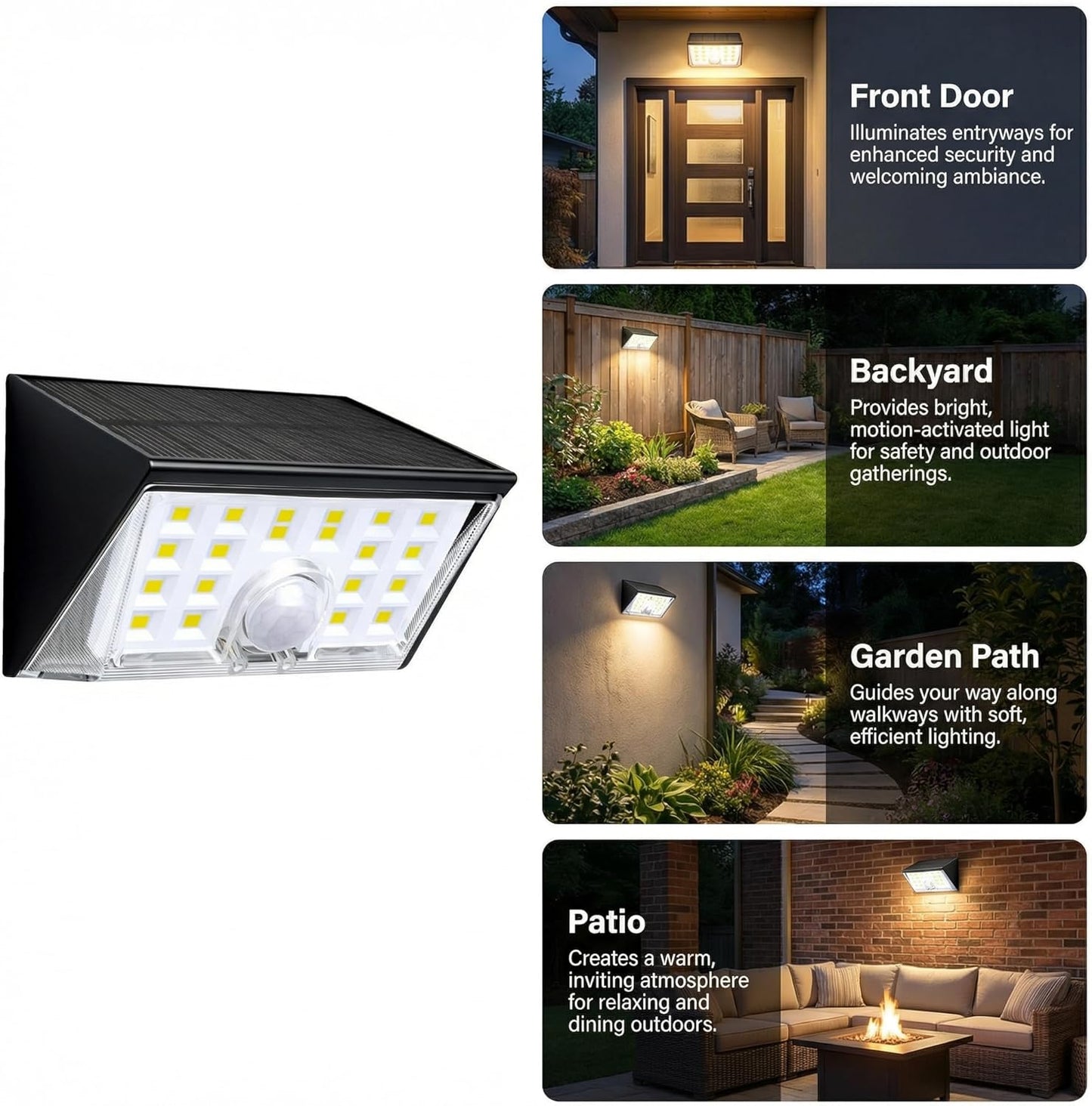 Solar Lights Outdoor Motion Sensor, 22 LED, 4 Modes Dusk to Dawn, IP65 Waterproof, 3000K/6500K Dual Color, for Yard Garden Patio Porch, 1 Pack