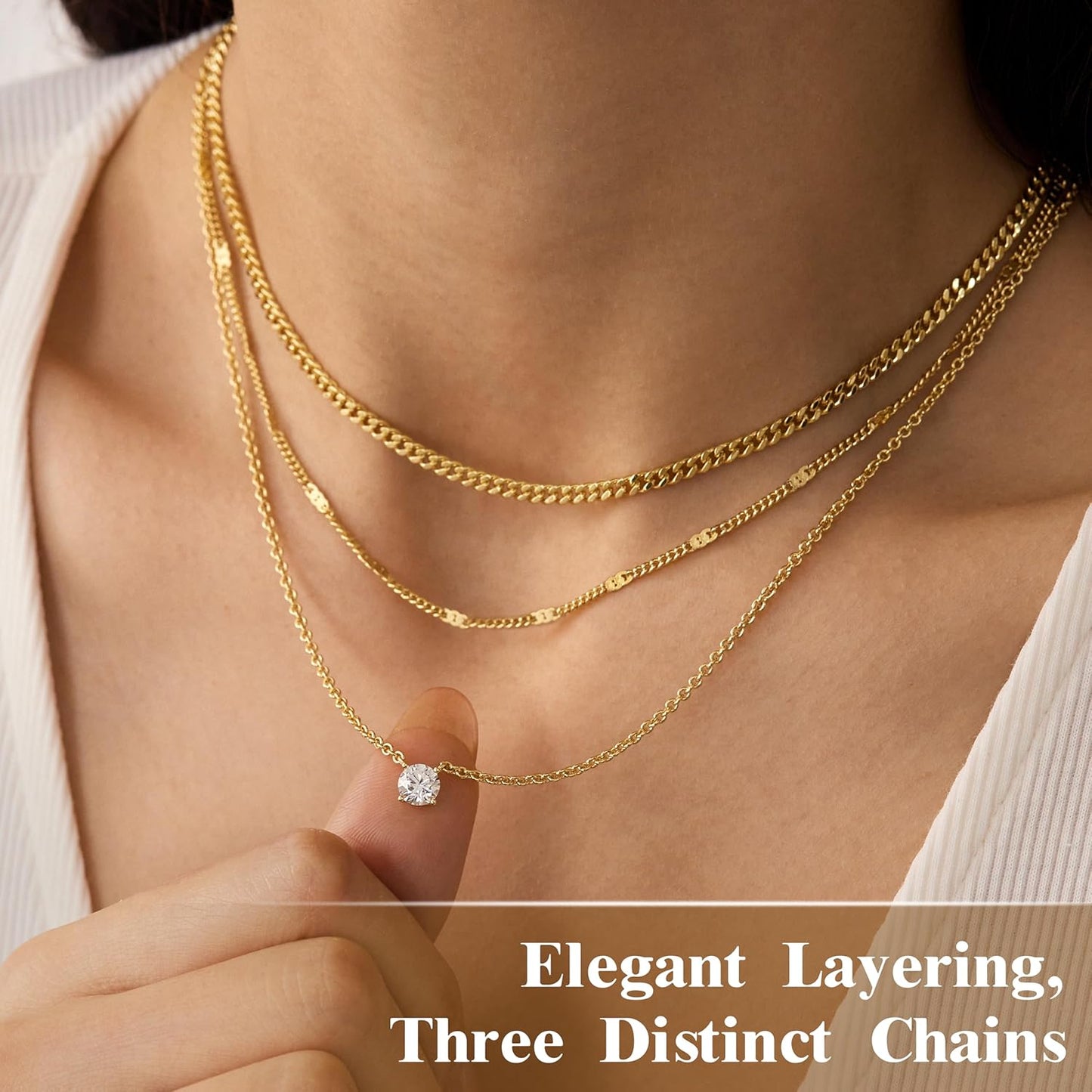 WomenGifts Layered Gold Necklaces for Women, 14K Gold Sterling Silver 
