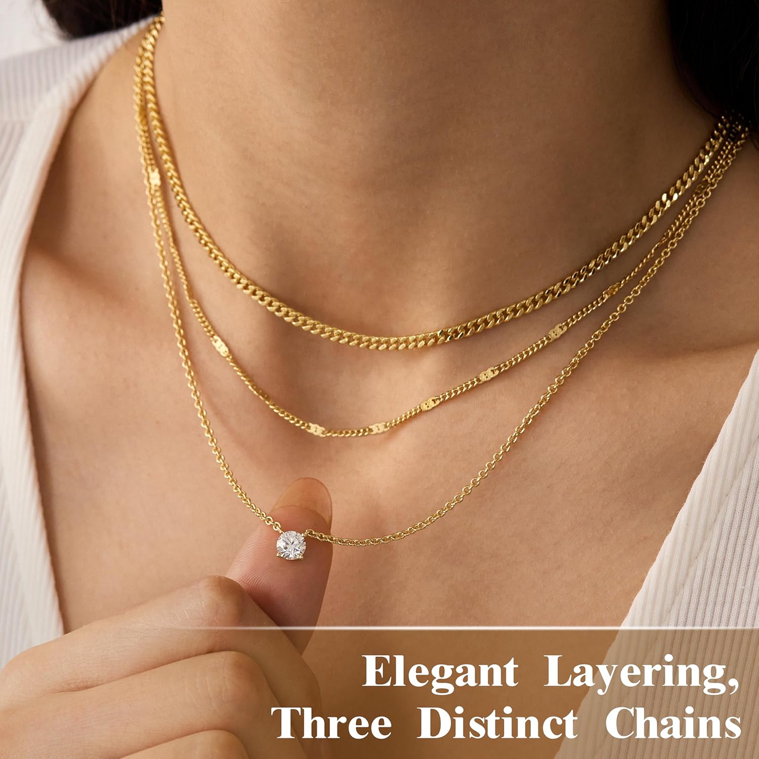 WomenGifts Layered Gold Necklaces for Women, 14K Gold Sterling Silver 