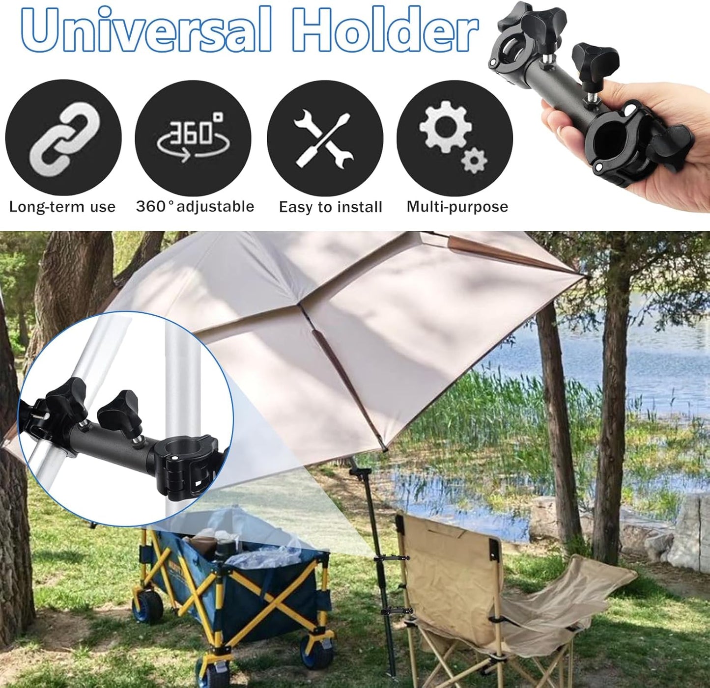 Camping Wagon Cart Umbrella Holder - Garden Push Trolley Umbrella Bracket, Fishing Rod Mount, Versatile Support Accessories, 2 Pcs
