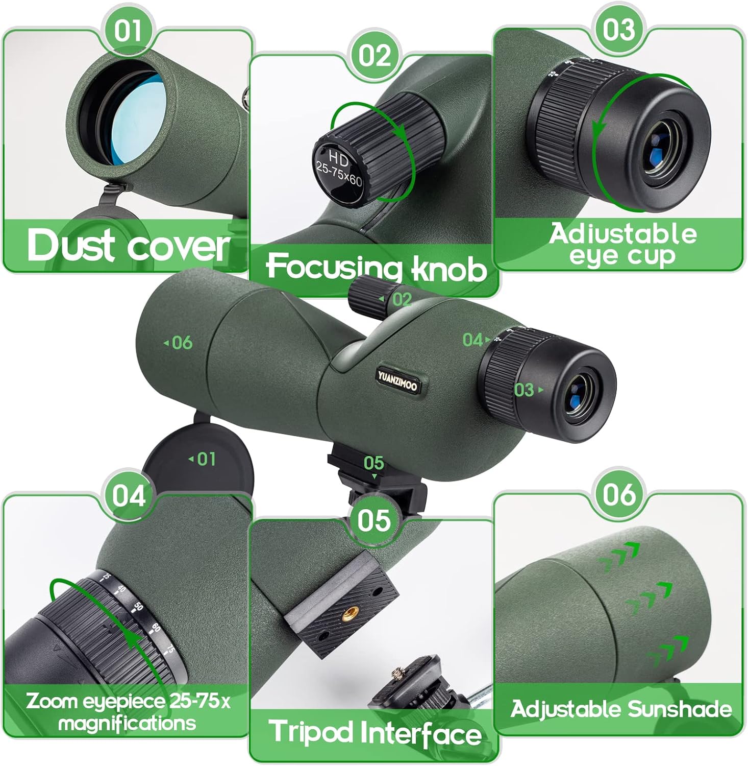 25-75x60 Spotting Scopes with Tripod Carrying Bag Phone Adapter Straig