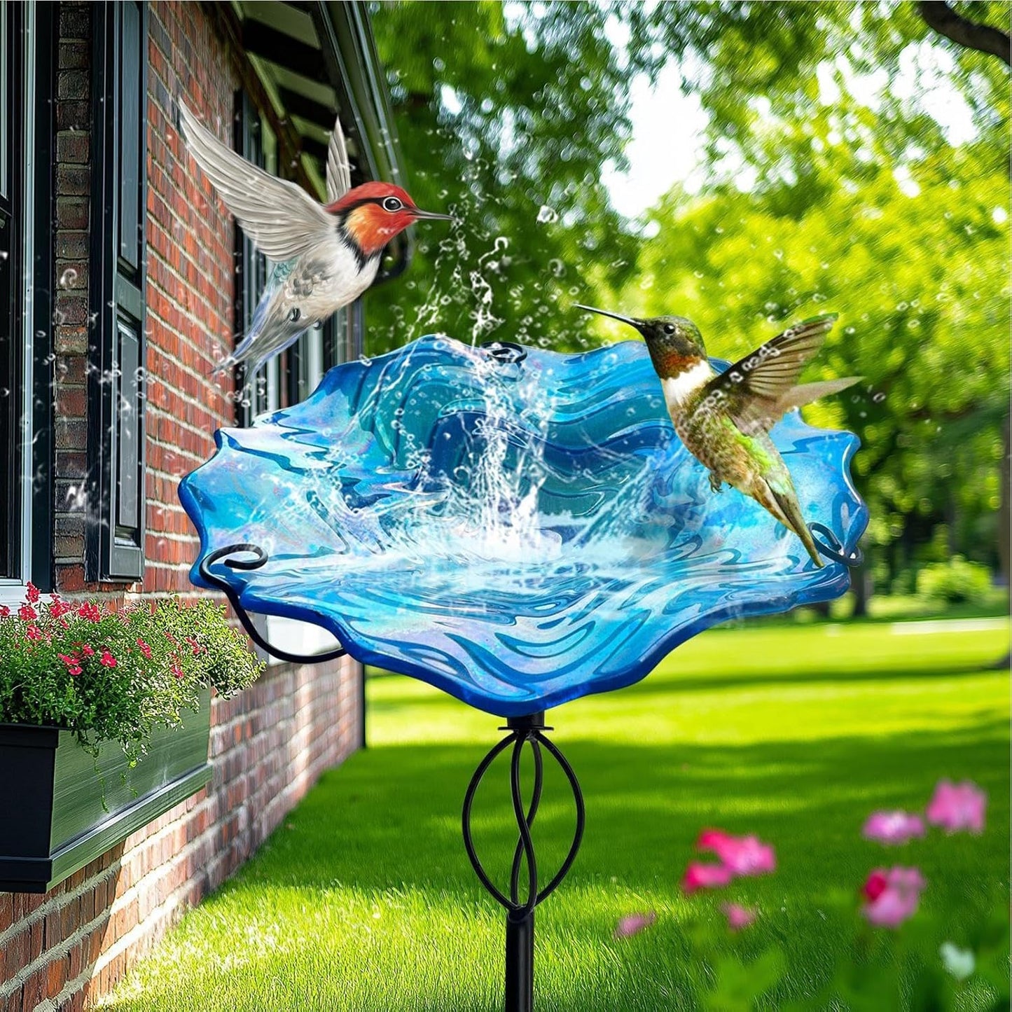 Vintage Bird Bath, Outdoor Feeding Bowl Stand, 32-Inch Garden Accessory Feature, Metal Antique Style Detail, Backyard Feeder Decor Addition, Large Yard Attraction for Home Garden