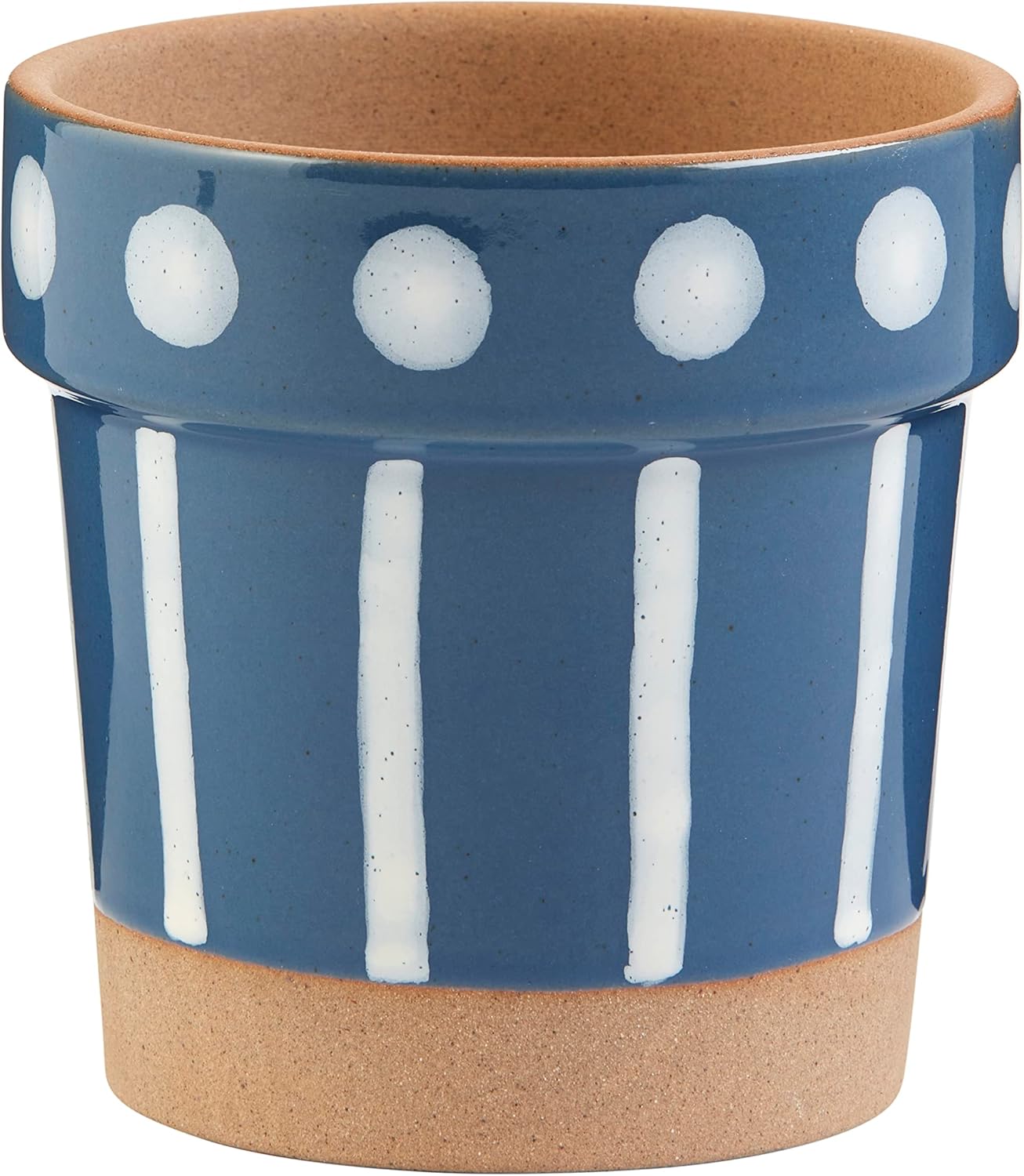 Mud Pie Blue Dotted Rim Flower Pot, 4" x 4" Dia