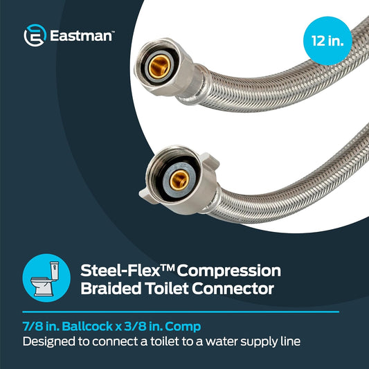 Eastman 12 Inch Flexible Toilet Connector, 7/8 Inch Ballcock x 3/8 Inc