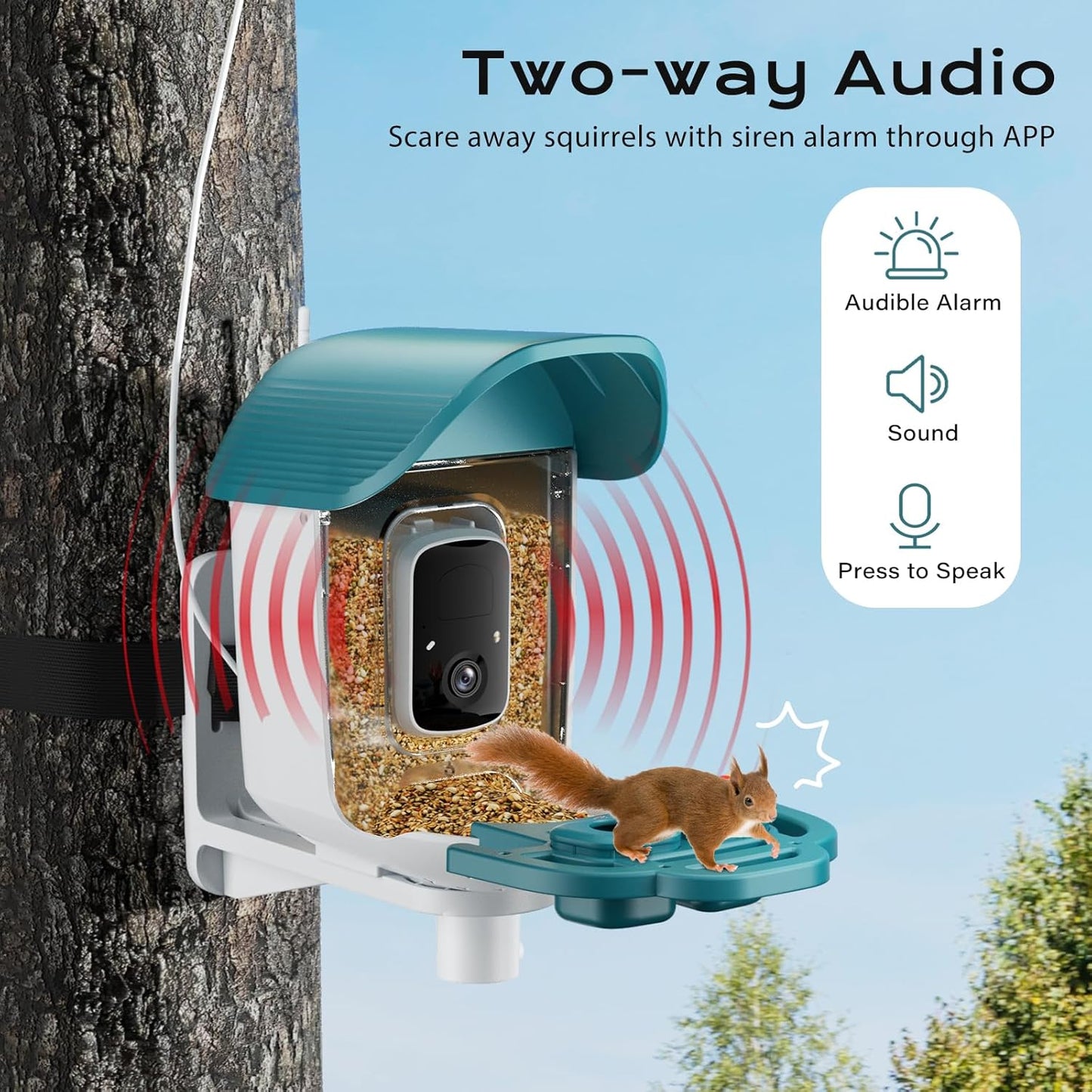 Bird Feeder with Camera, Solar Powered Outdoor Birdhouse, AI Smart Identify 10000+ Birds Species, Instant Motion Detection & Alerts, Watching & Capture BirdVideo, Gifts for Bird-Lovers(Cyan-Blue)