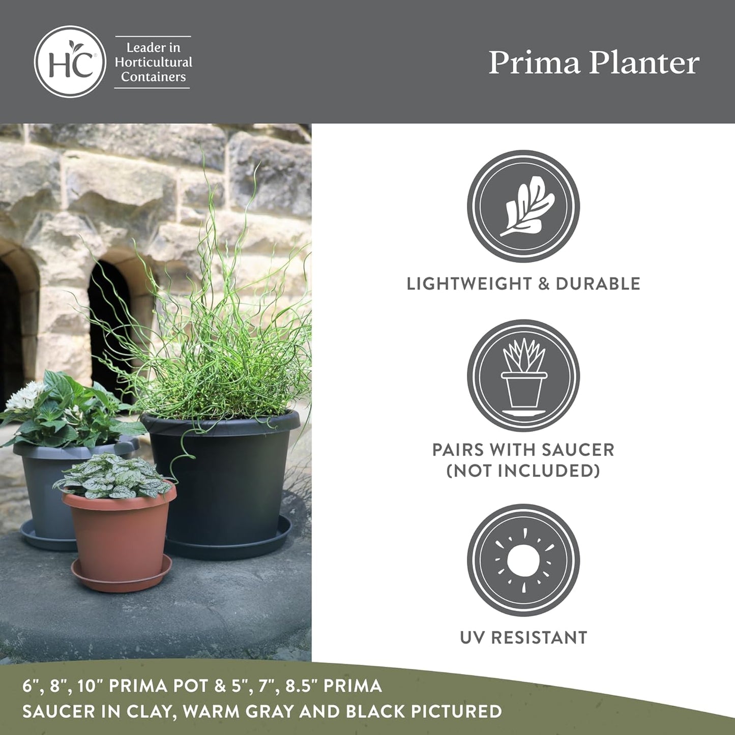 The HC Companies 14 Inch Prima Round Planter Pots with Drainage Holes 