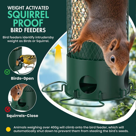 Metal Squirrel Proof Bird Feeders for Outdoors Hanging,Weight-Activate