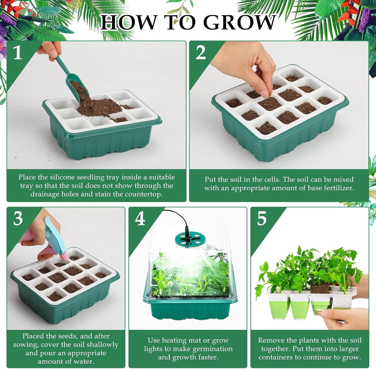 6pcs Reusable Seed Starter Kit, 72 Cells Seed Starter Trays, Silicone 