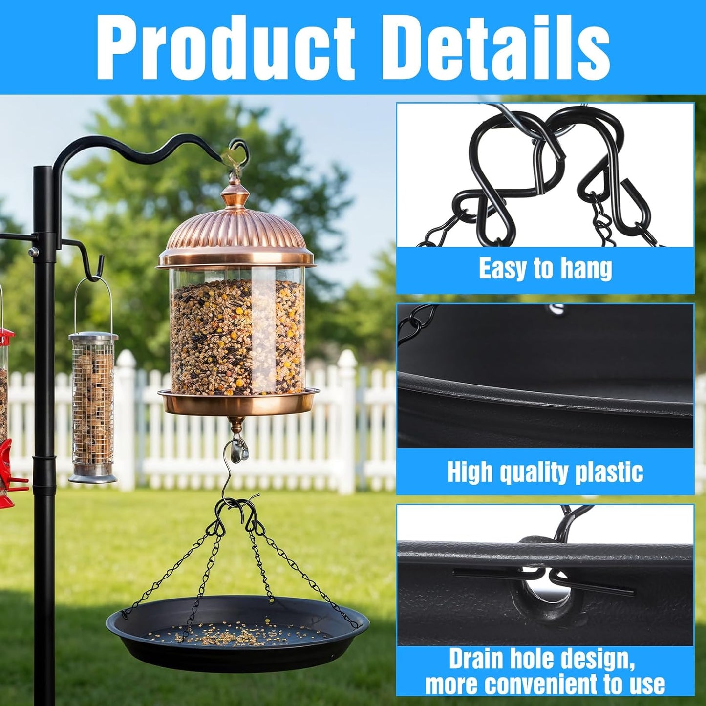 2 Sets 12.8'' Bird Seed Tray Platform Bird Feeder Large Hanging Tray Fits Most Feeders Catches Most Falling Seed and Husk Outdoor Yard Garden Backyard for Attracting Birds, Black