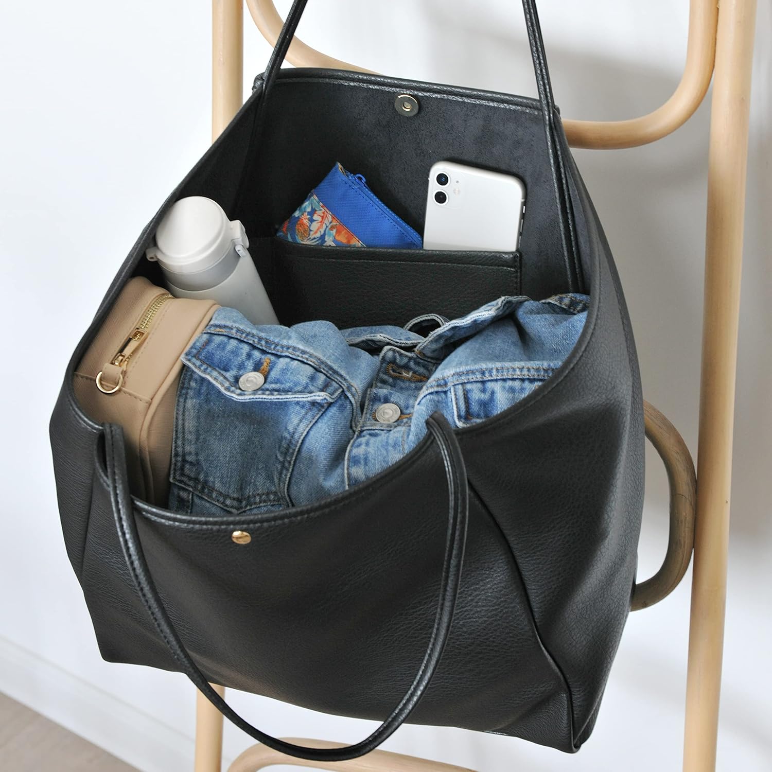 Oversize Pu Leather Tote Women Weekender Bag Shopper Handbag Travel Pu