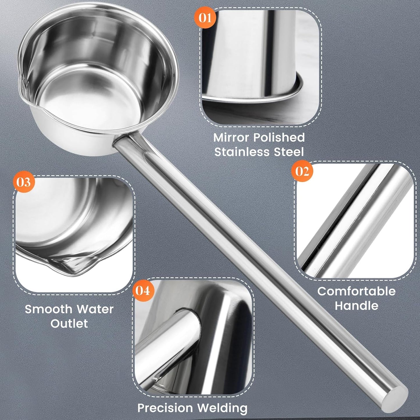 Stainless Steel Long Handle Water Scoop Ladle with Spout 35cm Kitchen 
