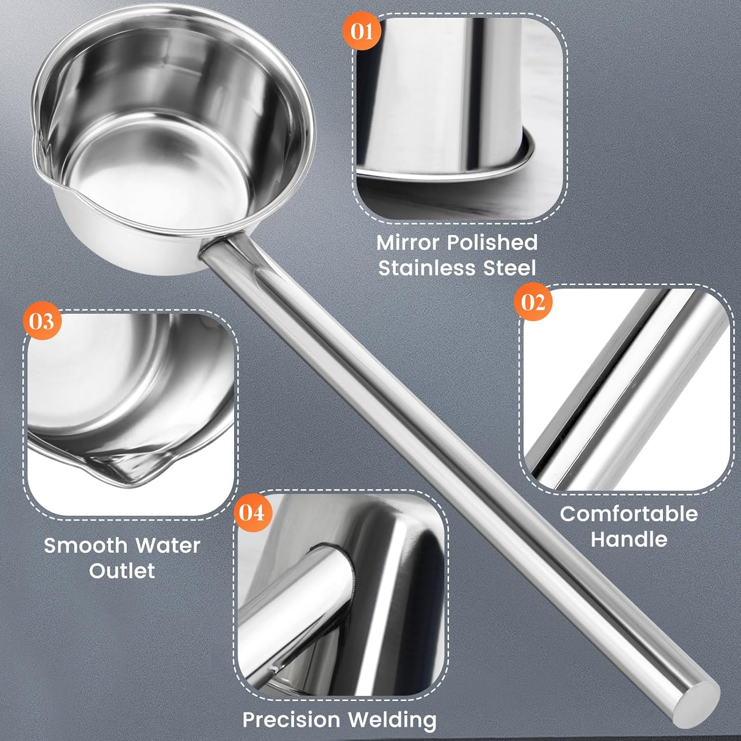 Stainless Steel Long Handle Water Scoop Ladle with Spout 35cm Kitchen 