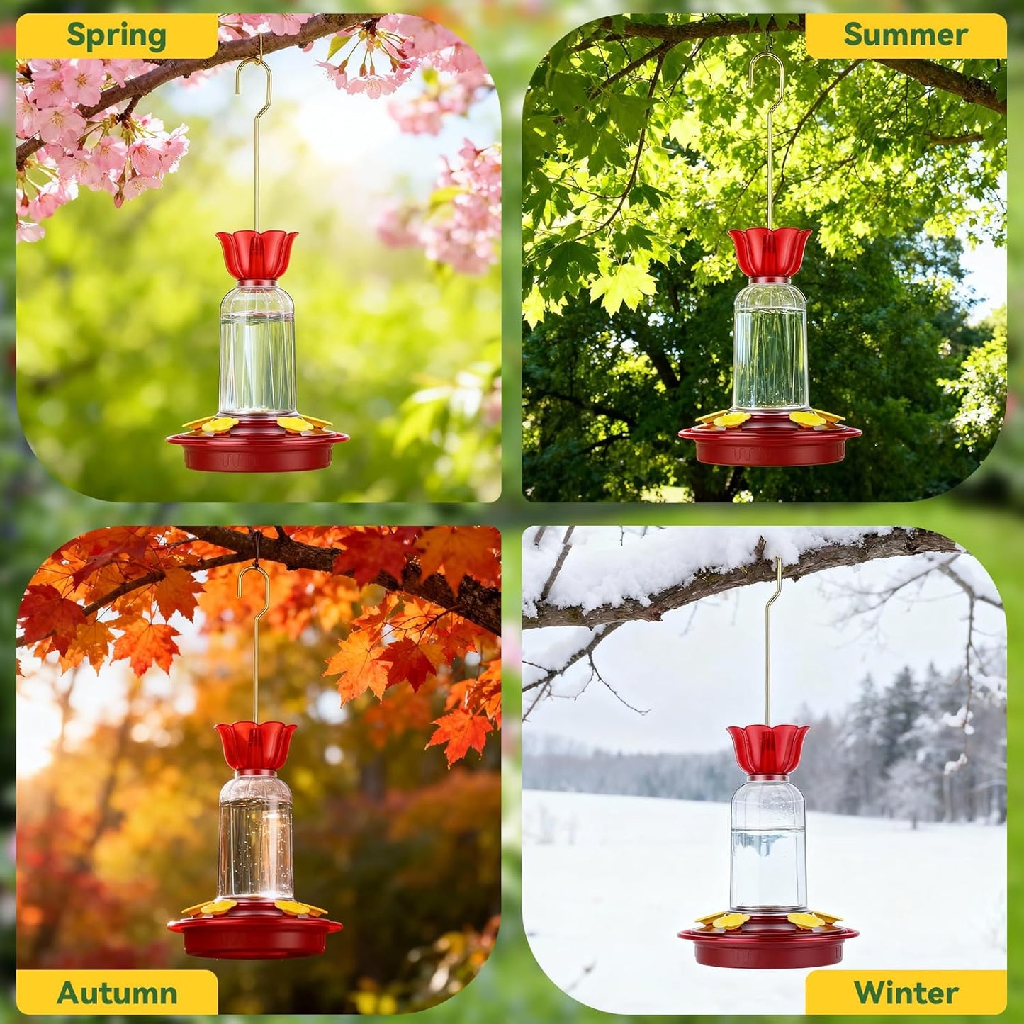 Hummingbird Feeder for Outdoors Hanging, 8.3OZ Plastic Humming Bird Feeders with 5 Bee Guard Feeding Ports & Built-in Ant Moat,Hummingbird Gifts for Mom Bird Feeder for Outside,Garden Décor,2 Pack
