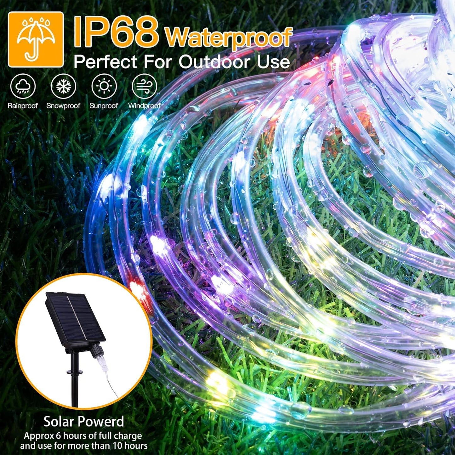 Afirst 66FT Solar Rope Lights Outdoor Waterproof, Remote & Timer & Multi Lighting Modes Fairy Lights 200 LEDs Tube Lights for Christmas Garden Patio
