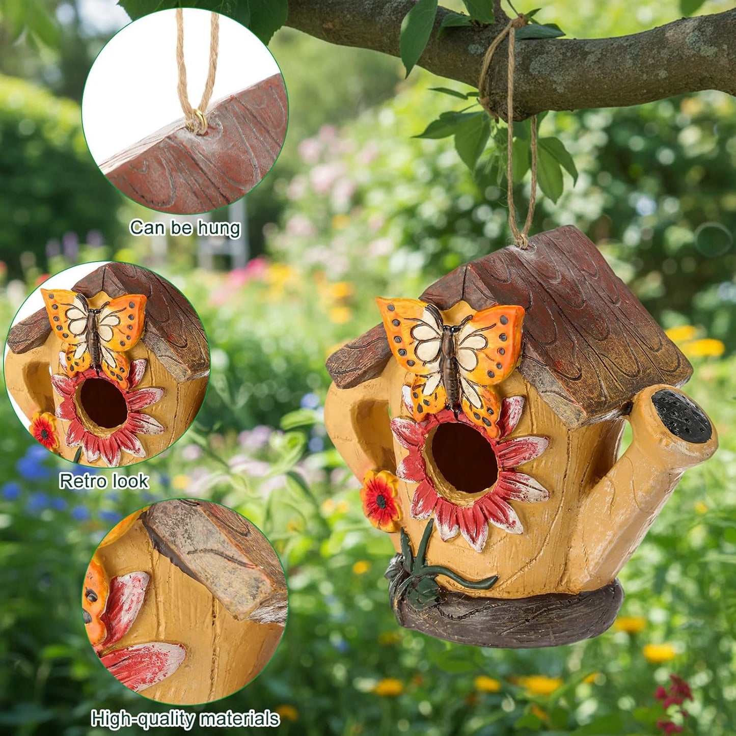 2 Pcs Birdhouse for Outside Hanging Bird Houses for Outdoor Colorful Decorative Cute Resin Birdhouses for Outside Indoors Nesting Garden Backyard Decor, for Bird Lovers(Novel)