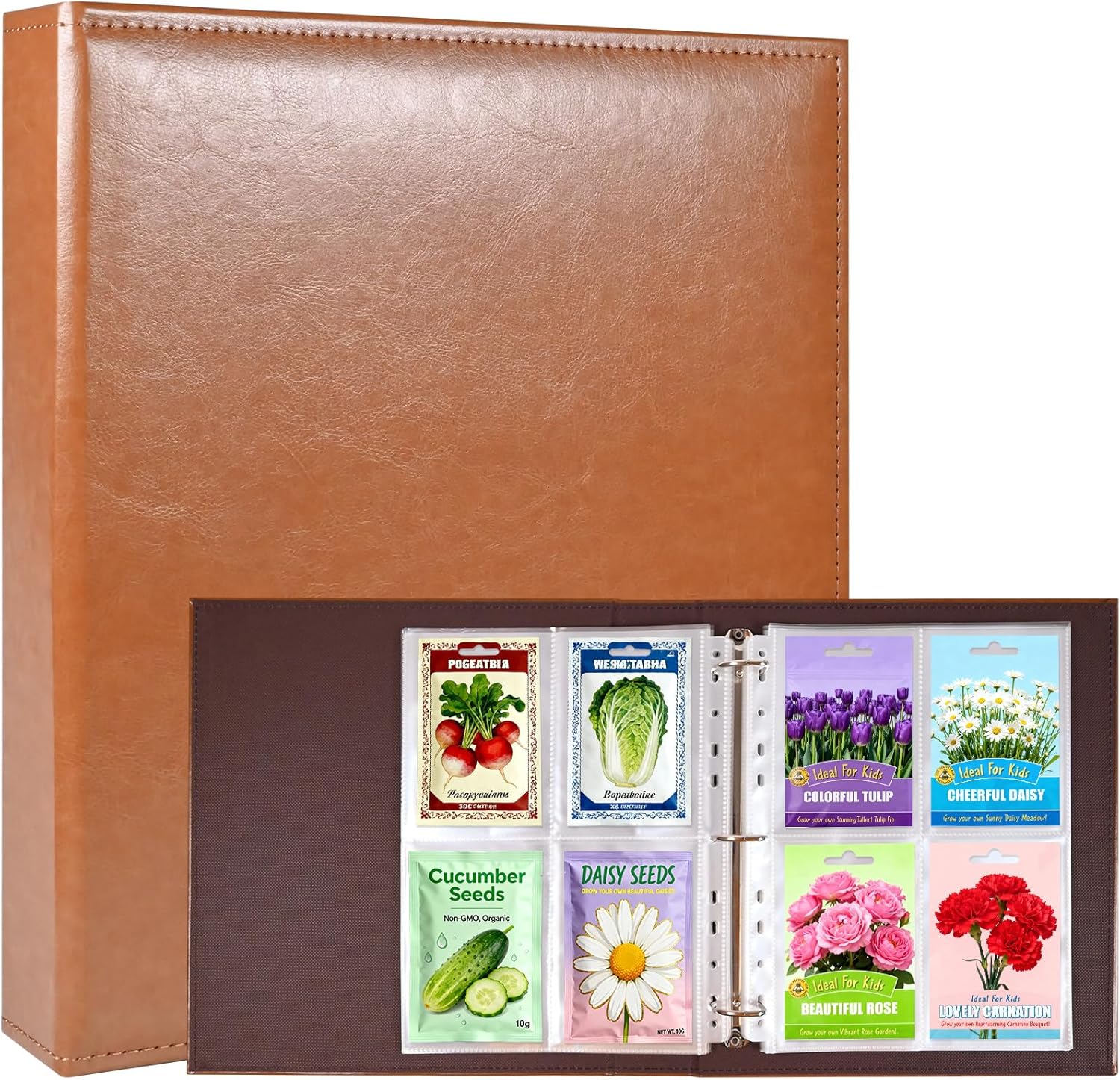 A4 3 Ring Binder Garden Seeds Storage Album with 30 Pcs 3.5x5” Seed Pa