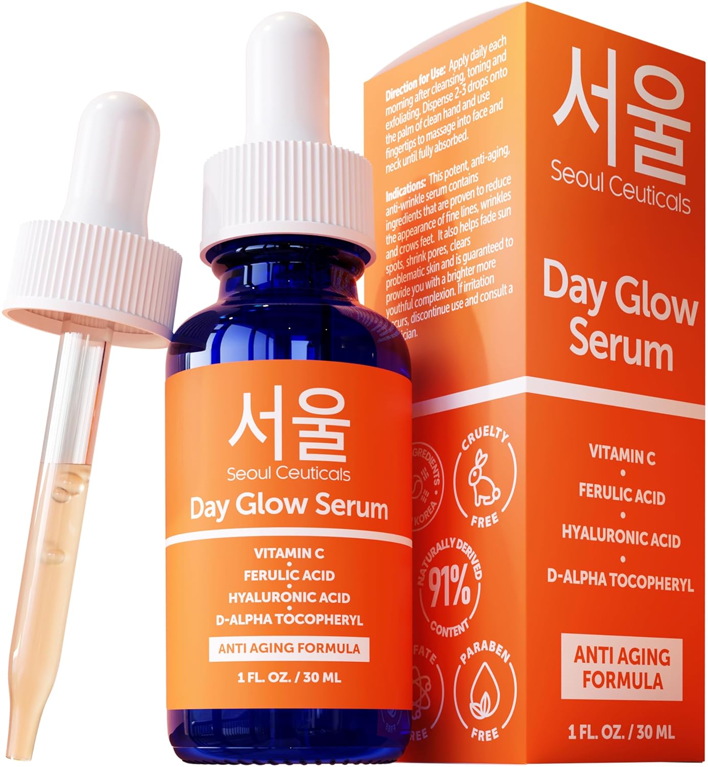 SeoulCeuticals Korean Skin Care 20% Vitamin C Hyaluronic Acid Serum + 