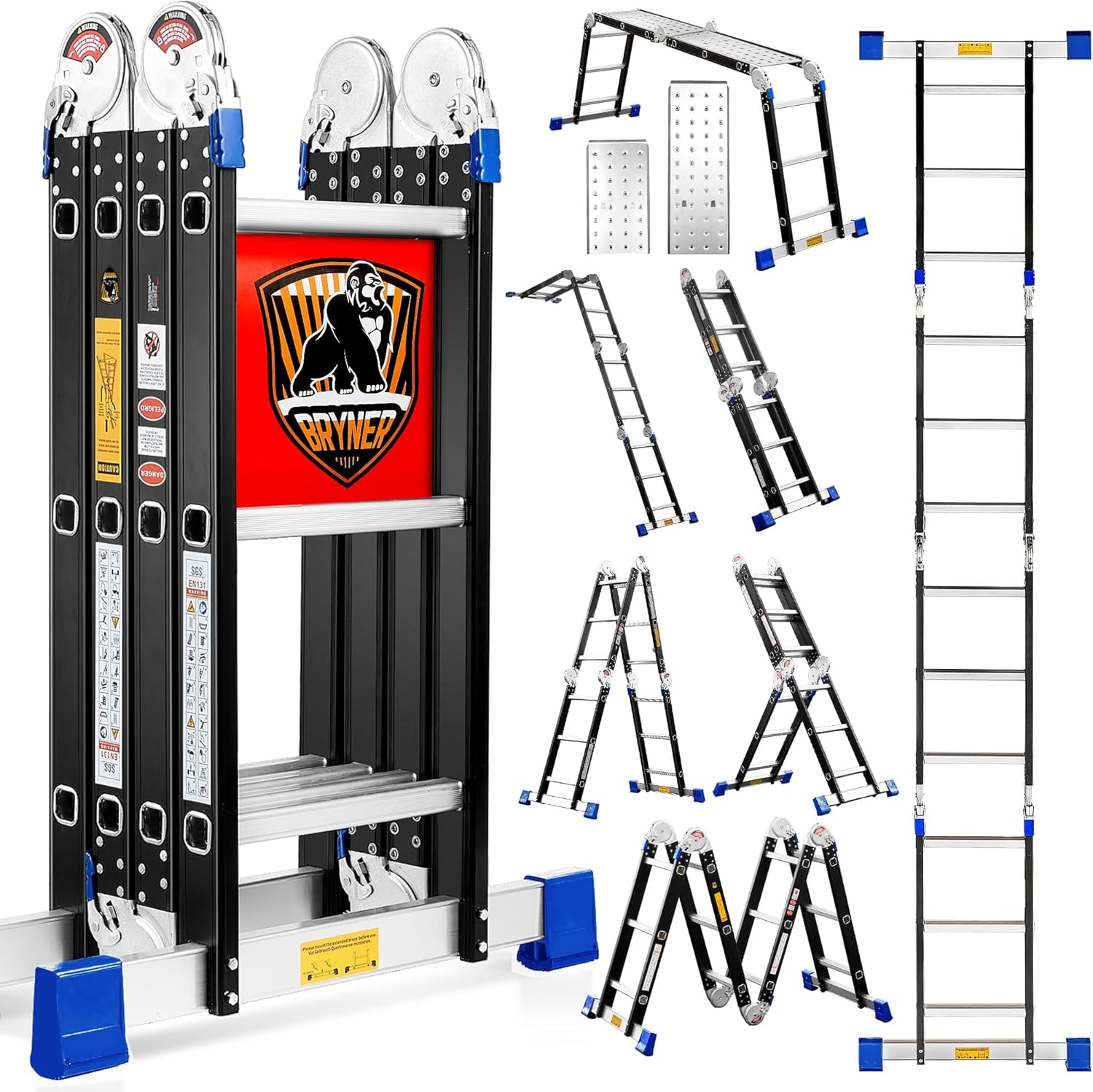 Step Ladder, Bryner 12Ft Multi-Purpose Aluminium Folding Extension Lad