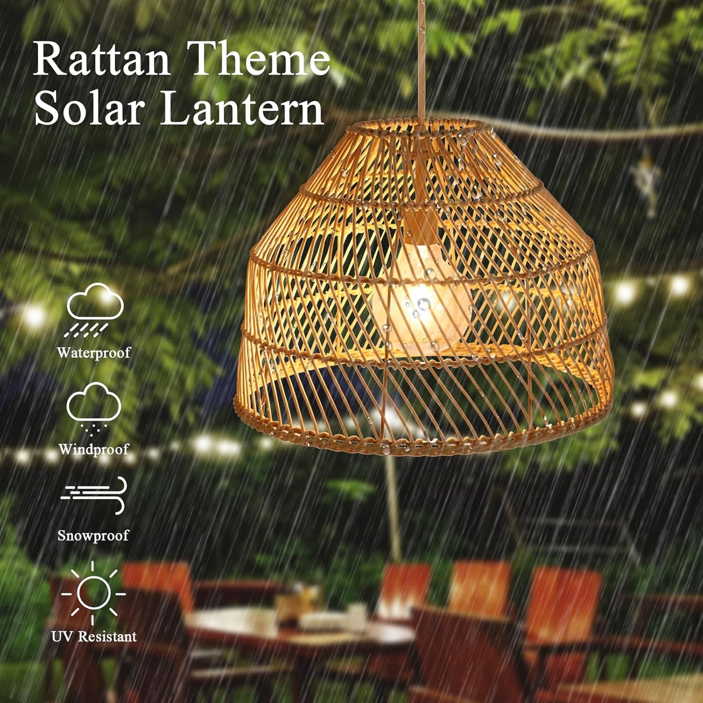 Outdoor Chandelier Solar Pendant Lights, 14.6" Outdoor Pendant Lights Rattan Solar Hanging Lights with Remote 4 Modes Lighting Waterproof Lighted for Garden Porch Patio Kitchen