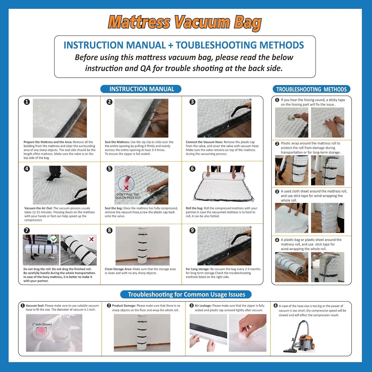 Storage Logic Foam Mattress Vacuum Bag for Moving, Storage, Vacuum Seal Mattress Bag with Straps (Queen/Full/Full-XL)