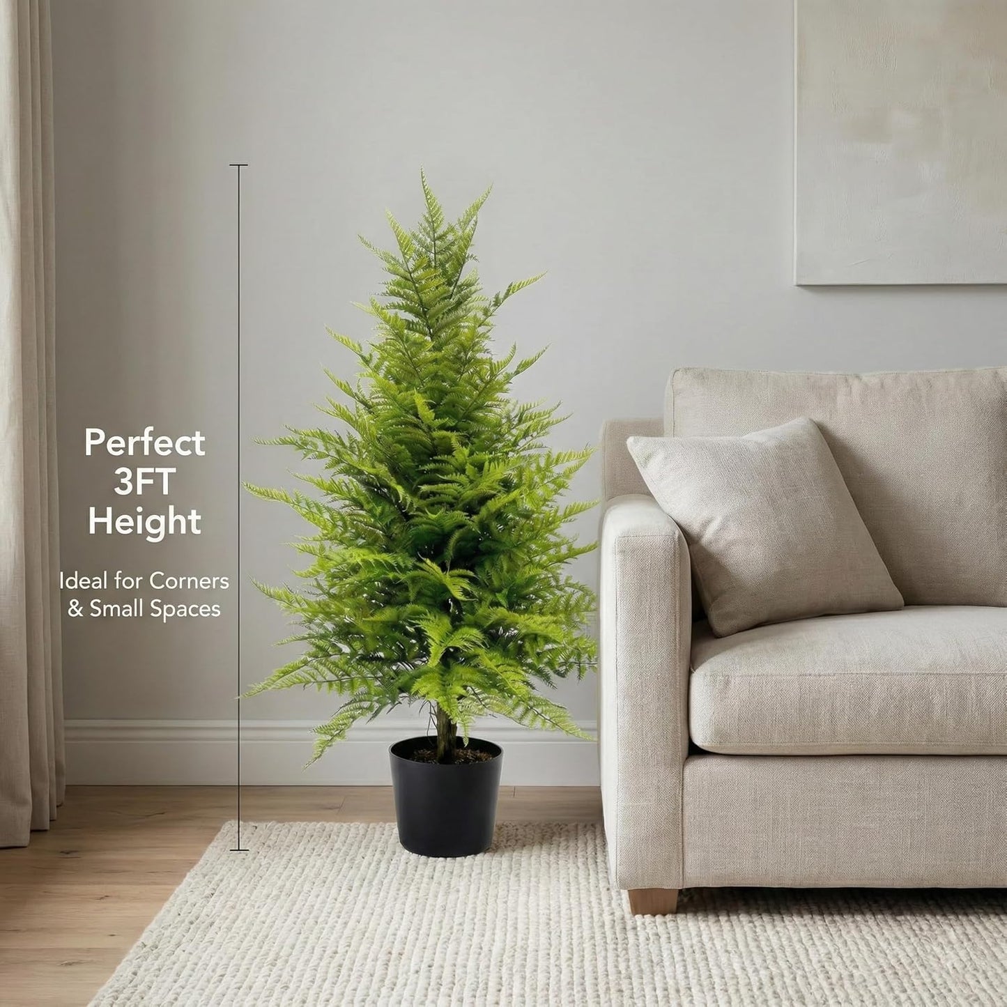 Artificial Plants Outdoor Fake Plants Faux Fern Tree 3FT Tall - Large Realistic UV Resistant Artificial Ferns with Cement Pot, 2 Pack Potted Greenery Decor for Front Porch Patio Indoor Home Office