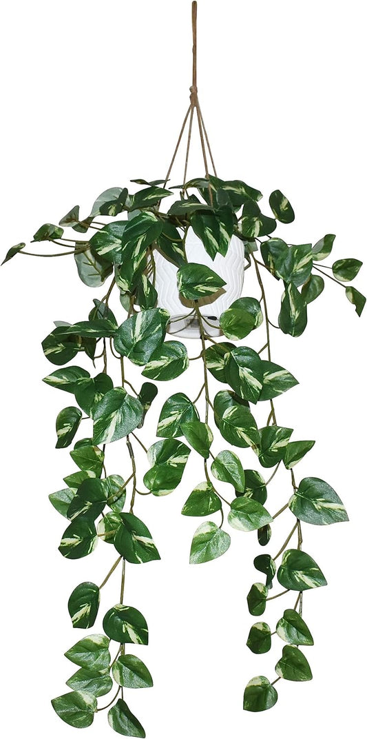 v-max 26" Faux Pothos Plant Hanging with White Pot