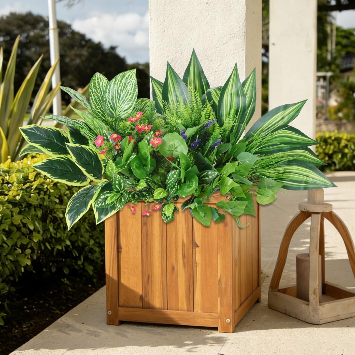14 Bundles Artificial Greenery Outdoor UV Resistant,Realistic Faux Plants Flowers,Fake Bushes Shrubs Silk Flower for Pot Planter Window Box Garden Porch Indoor Spring Decor