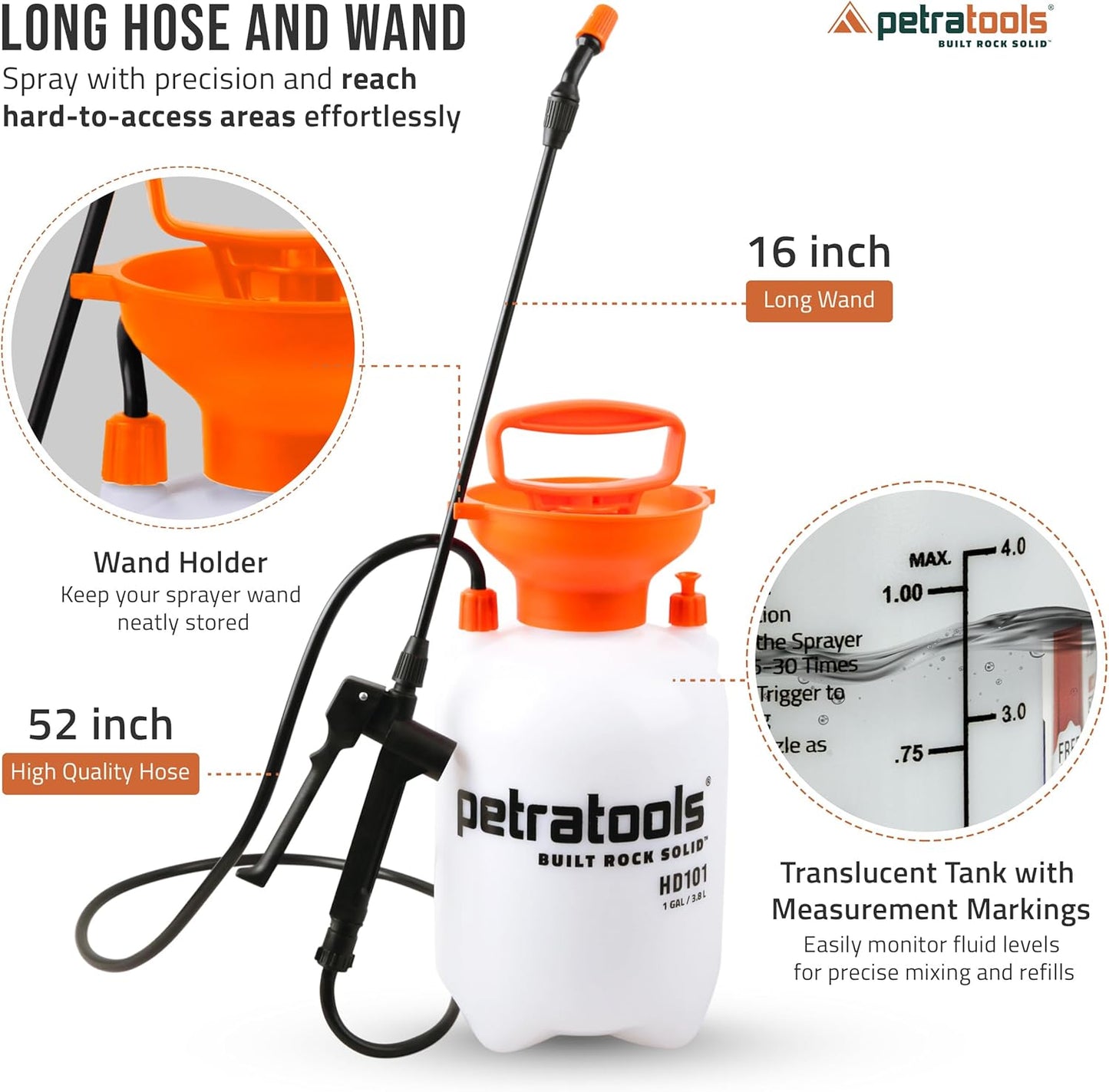 Petratools 1 Gallon Pump Sprayer – HD101 Garden Sprayer for Weeds, Law